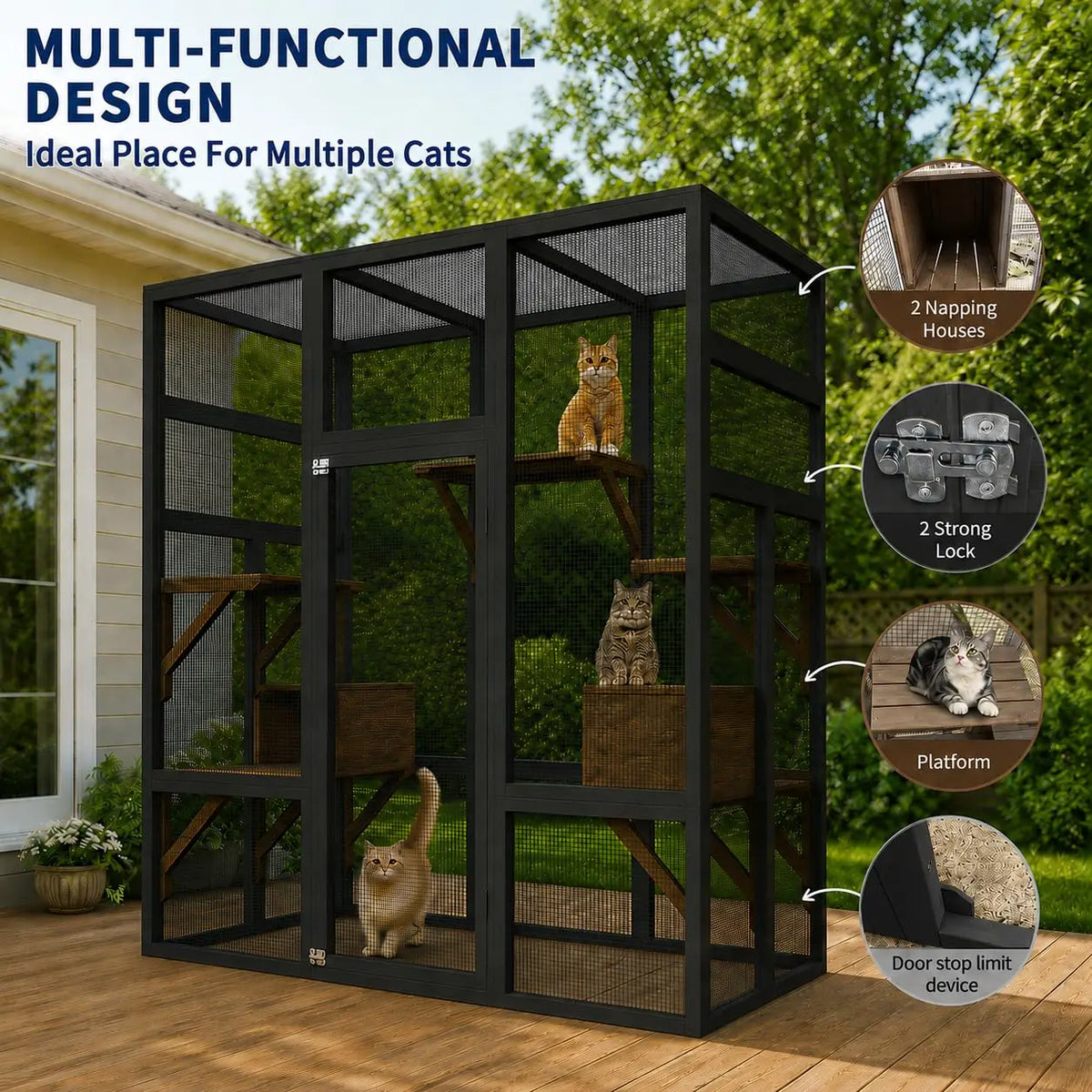 HiMiss Outdoor Wooden Cat Enclosure With Waterproof Roof