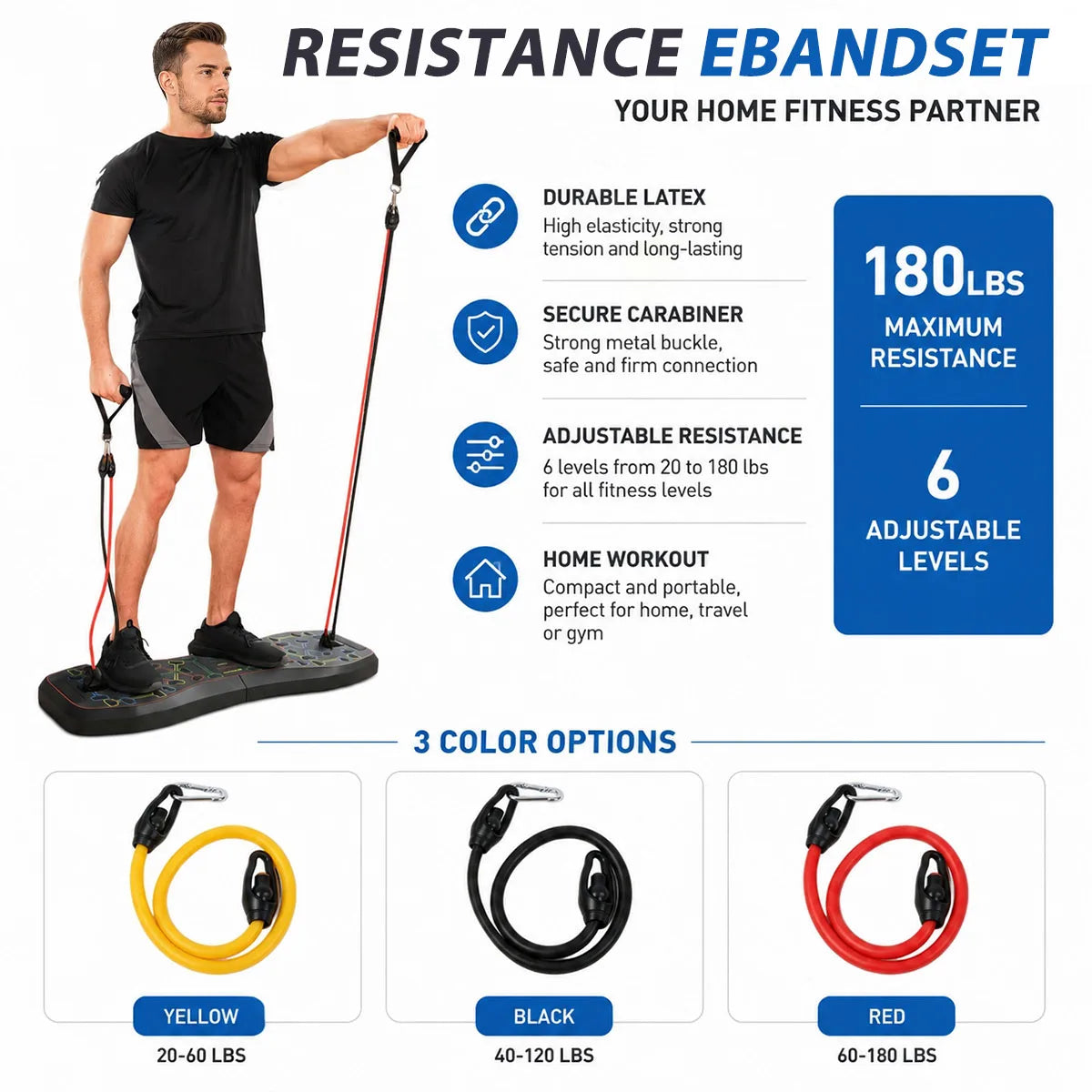 Portable Home Gym Kit With Pushup Board And Resistance Bands