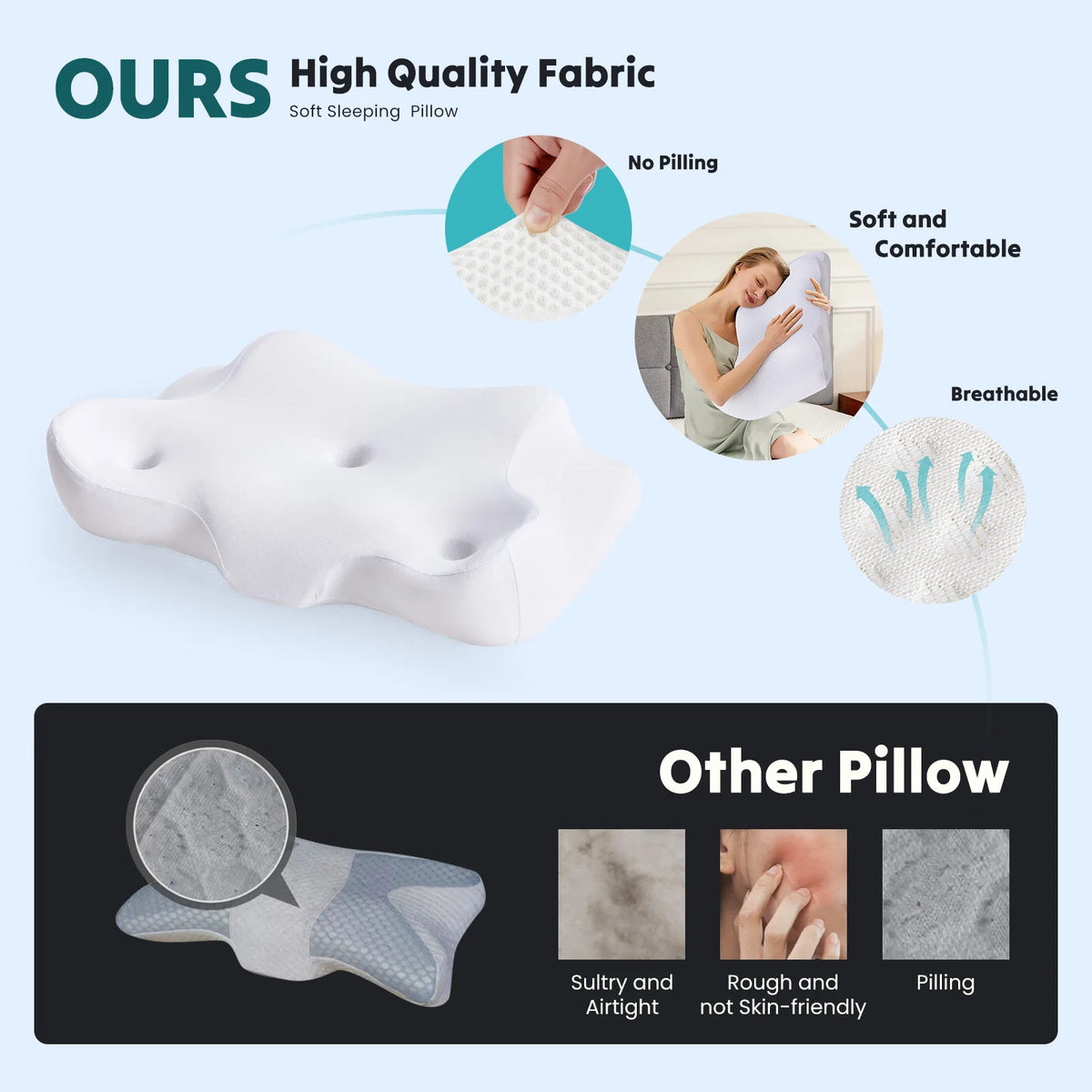 MCQ Ergonomic Cervical Neck Pillow for Side Sleeper Memory Foam With Cooling Breathable Cover Comfort for Contour Support for Bed Sleeping Removable Washable Cover Design For Home Bedroom