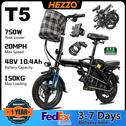 Hezzo T5 Lightweight Folding Electric Bike For Adults Commuter