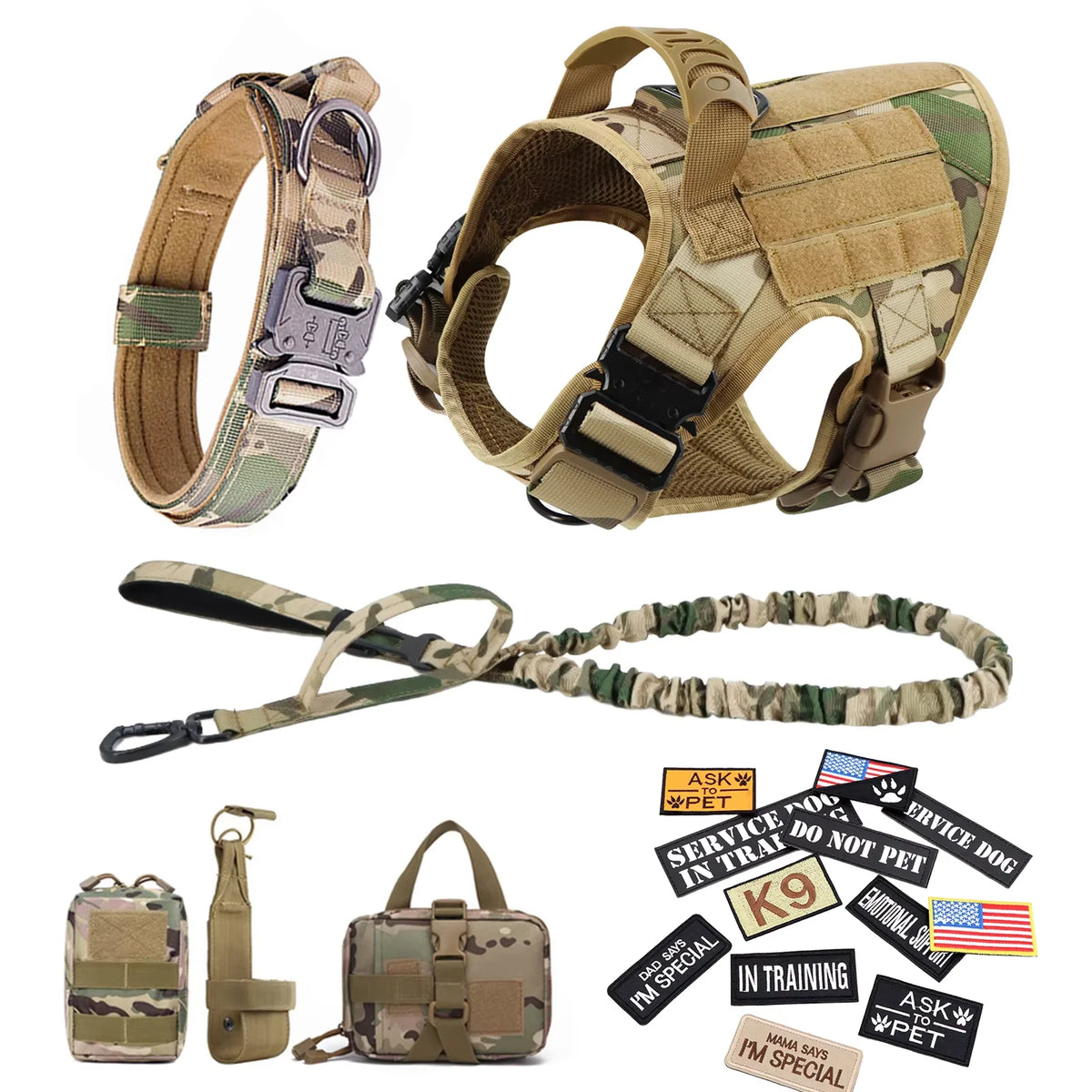 Tactical Military Nylon Dog Harness Vest Accessories Set