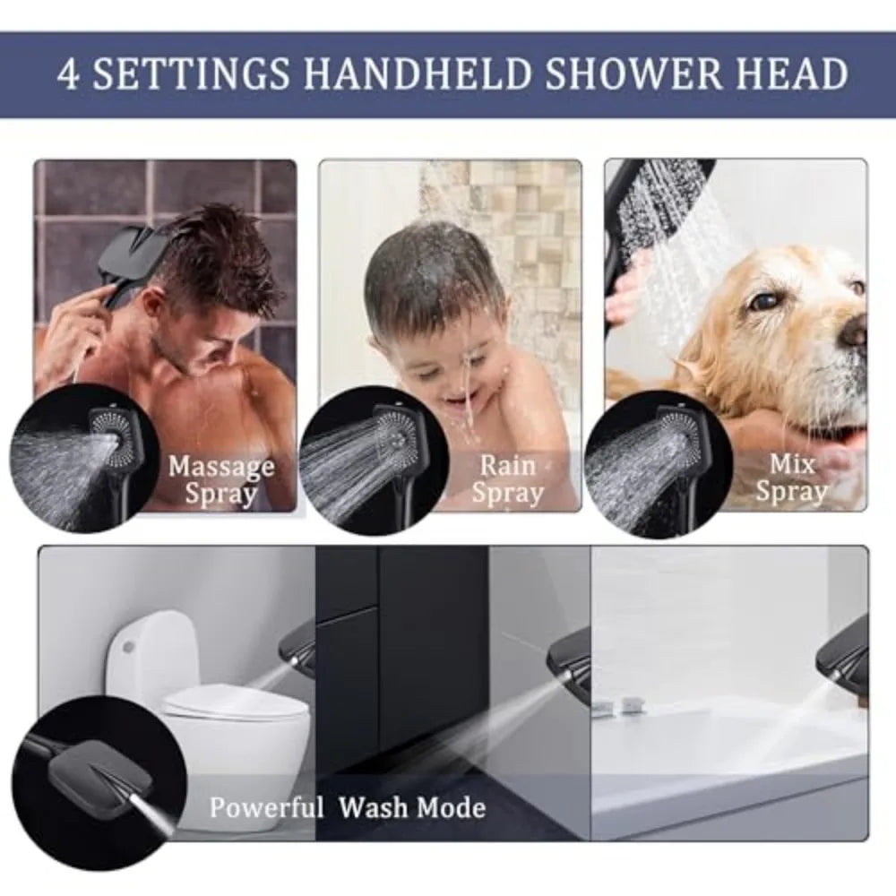 Showerhead and Handheld Shower Combo, 4 Mode 12-Inch Wall Mount Shower Set, Water Efficient with Easy Installation