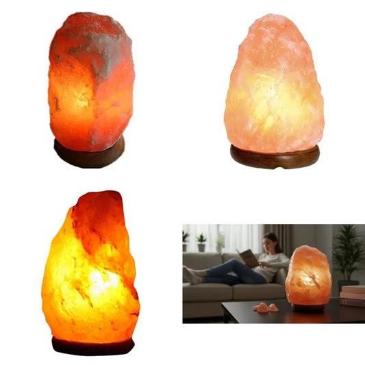 Natural Hand Carved Himalayan Salt Lamp With Wooden Base