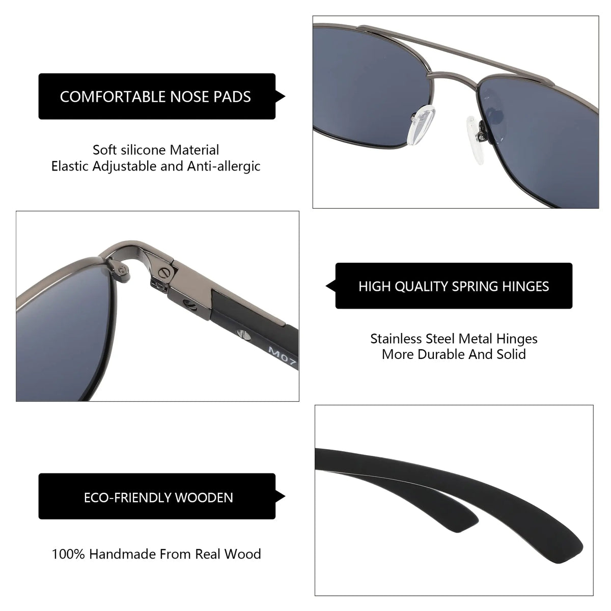 Zenottic Metal And Wood Polarized Progressive Prescription Sunglasses For Men