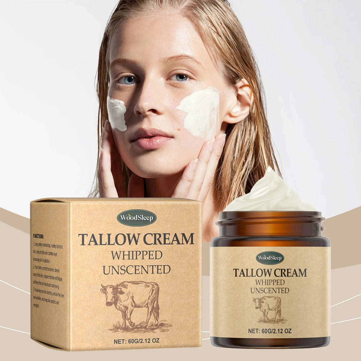 Natural Whipped Tallow Face Cream Unscented For Sensitive Skin Moisturizing