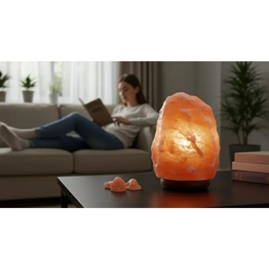 Natural Hand Carved Himalayan Salt Lamp With Wooden Base