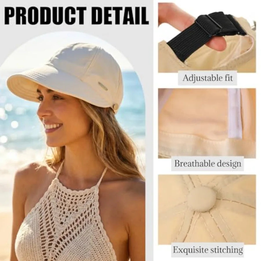 Cuffbow 2 Pack Women Sun Hat UV Protection Hiking Fishing Hats Wide Brim Hat Adjustable Ponytail Packable Cap for Outdoor