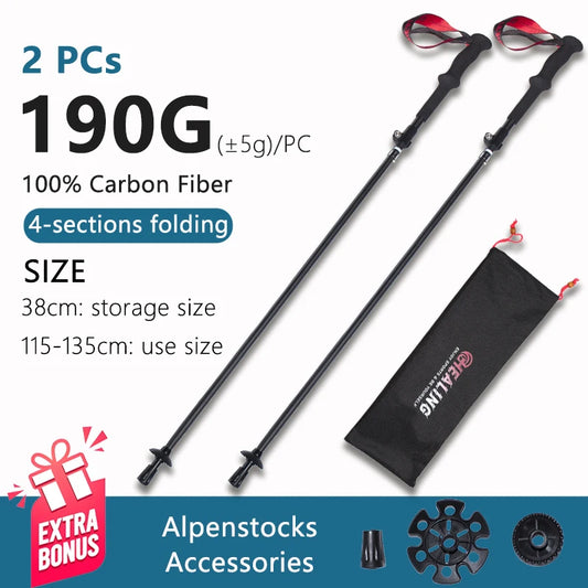 OKHEALING Carbon Fiber Folding Trekking Poles For Hiking