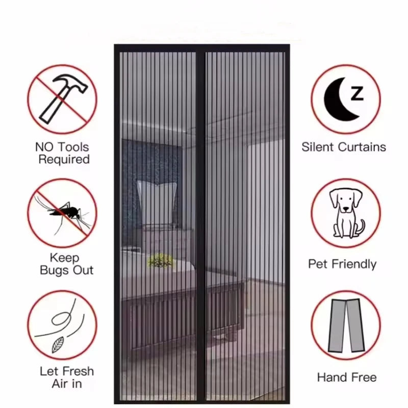 Magnetic Fiberglass Mosquito Door Curtain With Pet Resistant Mesh