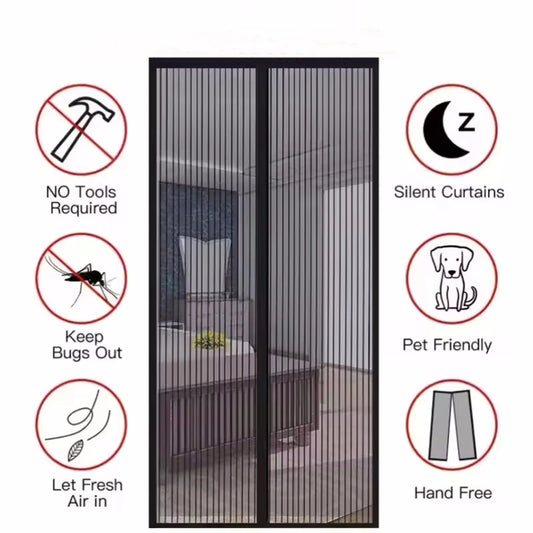 Magnetic Fiberglass Mosquito Door Curtain With Pet Resistant Mesh