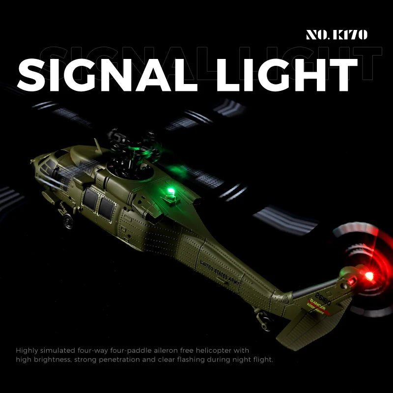 UH-60L Brushless RC Helicopter 4 Channels Remote Control Helicopters with Gyroscope and LED Light Durable Airplane Toy Wltoys K170