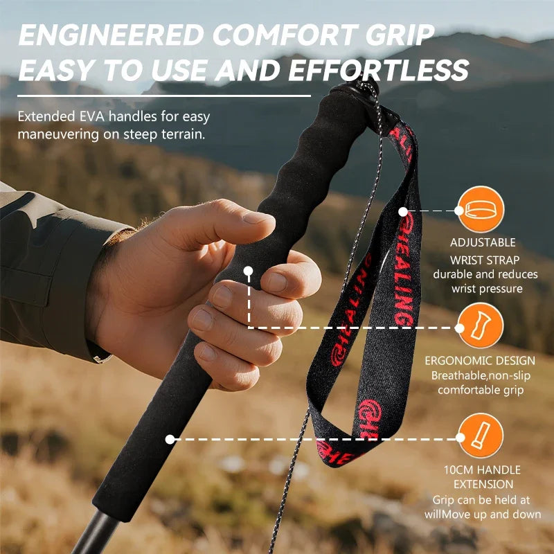 Okhealing Carbon Fiber Antishock Trekking Poles For Hiking And Camping