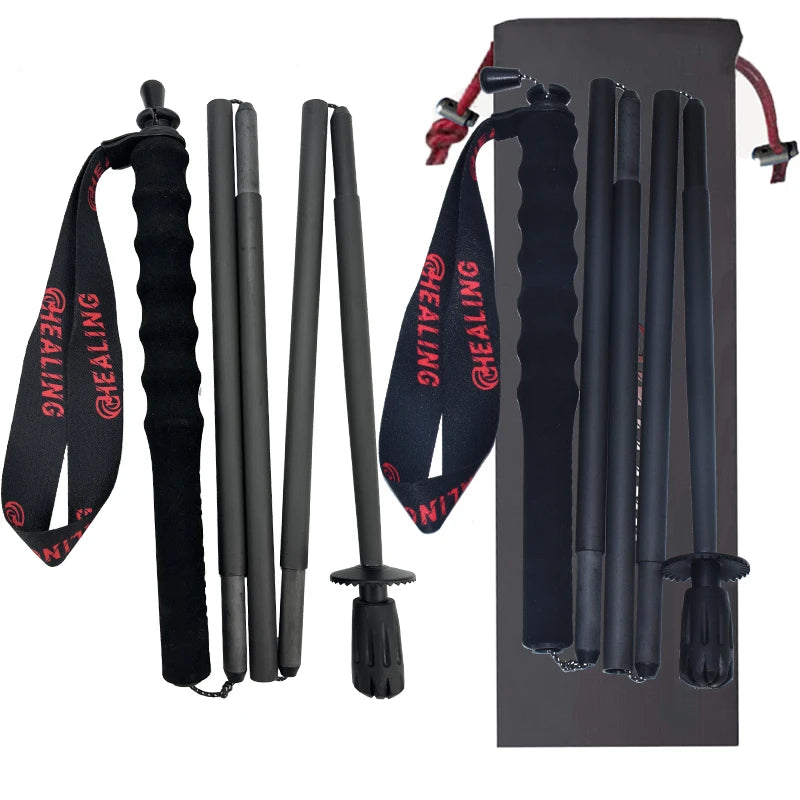 OKHEALING 110g Ultra-Light 5-Section Foldable Carbon Fiber Trekking Poles Portable Outdoor Hiking Walking Sticks