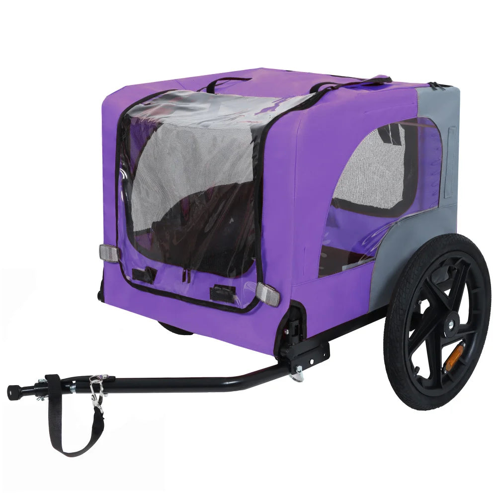 Foldable Dog Bike Trailer With Air Filled Wheels And Canopy