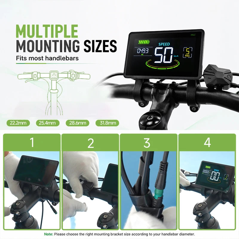 H6C-5PIN Electric Bike LCD Display Meter 24V 36V 48V 60V Control Panel with Waterproof Plug