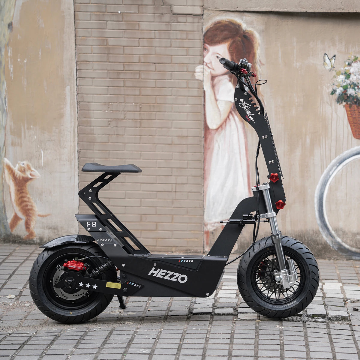HEZZO F8 16" Escooter 10000W 72V Electric Scooter Off-Road 50Ah 90Miles Foldable Full Suspension 63Mph Powerful Kik Scooter With Seat Hydraulic Brake Black Bage Edition