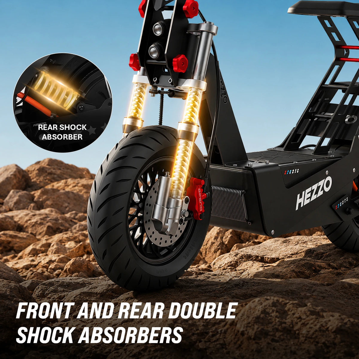 HEZZO F8 16" Escooter 10000W 72V Electric Scooter Off-Road 50Ah 90Miles Foldable Full Suspension 63Mph Powerful Kik Scooter With Seat Hydraulic Brake Black Bage Edition