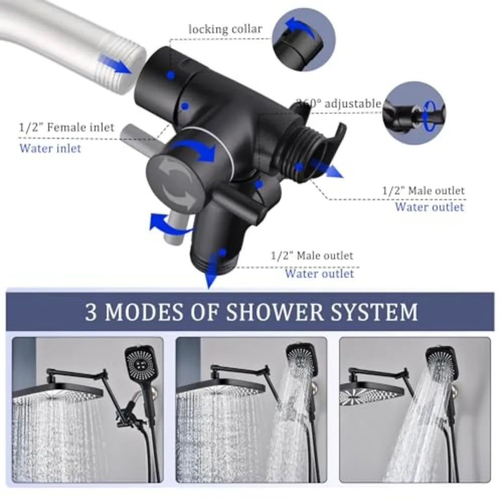 Showerhead and Handheld Shower Combo, 4 Mode 12-Inch Wall Mount Shower Set, Water Efficient with Easy Installation