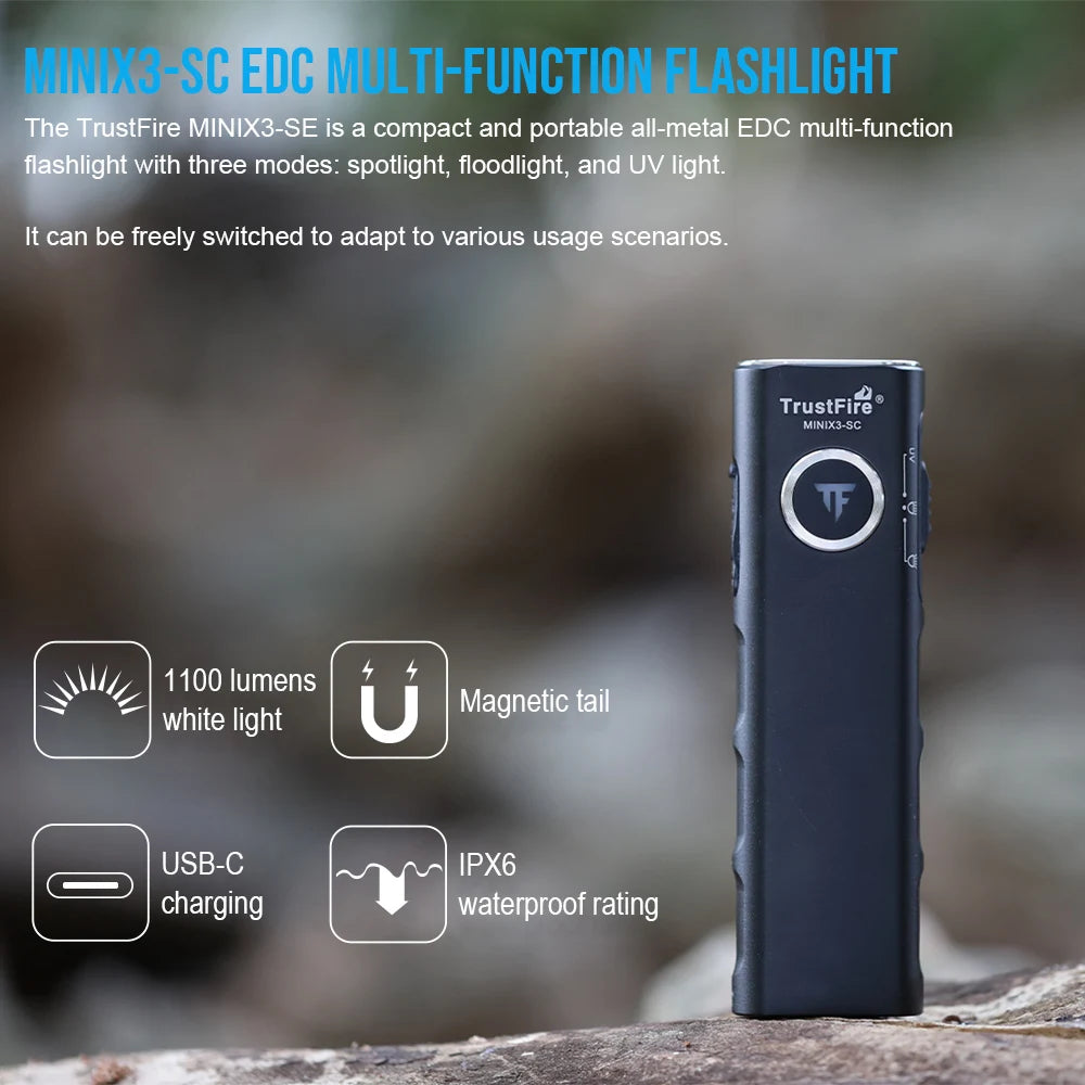 TrustFire Minix3 Sc 3 In 1 Rechargeable UV EDC Flashlight
