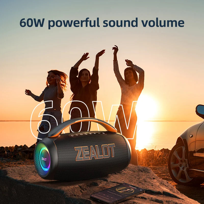 us_zealot_p12 Speaker 60W Portable Bluetooth Speaker with IPX6 Waterproof, Comfortable handle,Controllable lighting,TWS,AUX