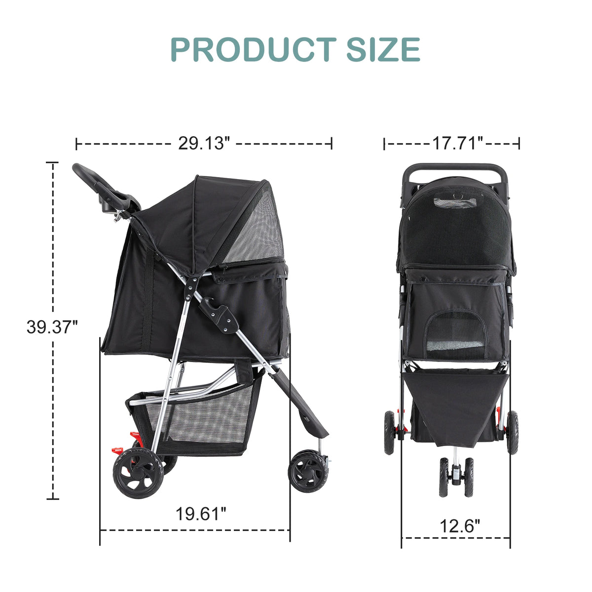 Foldable Pet Stroller For Small Dogs And Cats With Basket