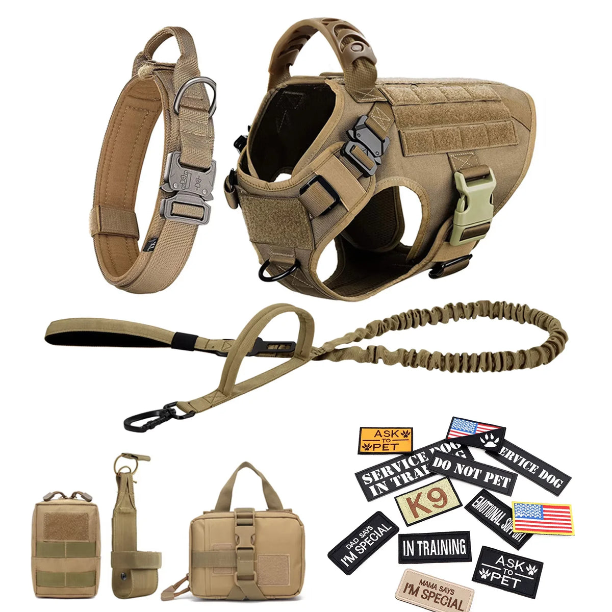 Tactical Military Nylon Dog Harness Vest Accessories Set