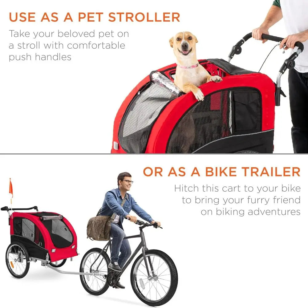 Dual Purpose Dog Bike Trailer And Pet Stroller With Hitch