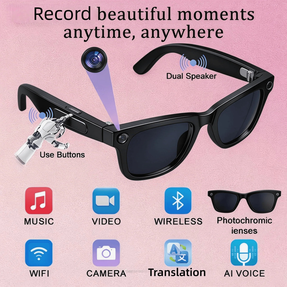 WO 4K Camera Glasses With AI Translation And Open Ear Audio