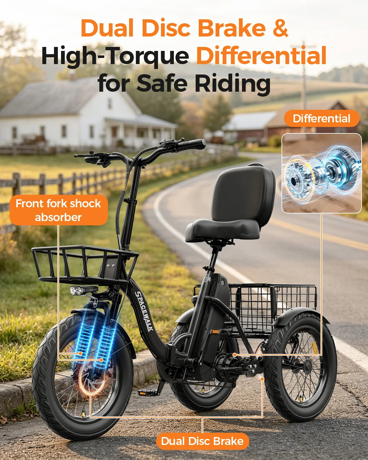 Adult Folding Electric Tricycle With 1200W Motor And Fat Tires