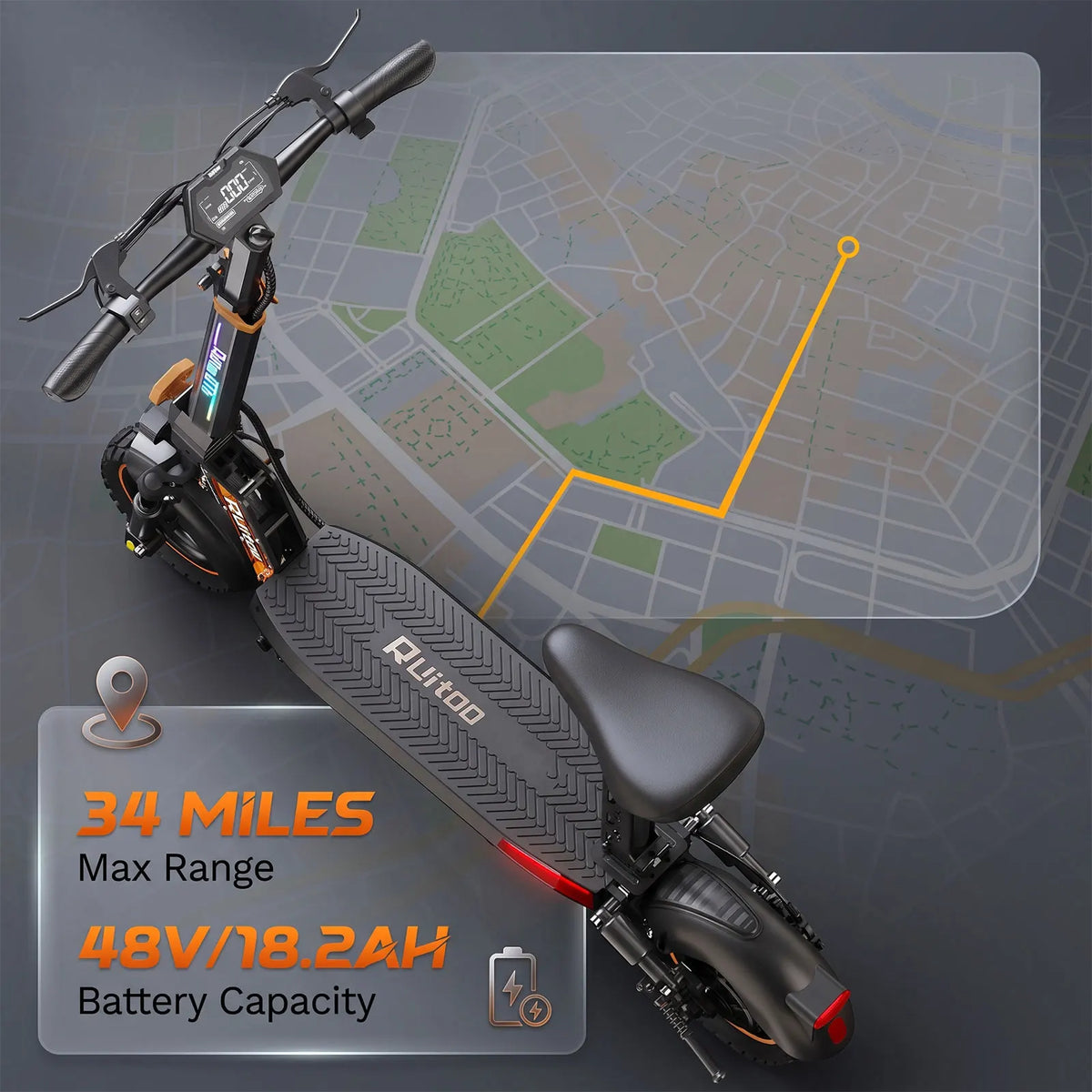 800W Adult Electric Scooter with Seat, 48V 18.2Ah Battery, Up to 34 Miles Range, 10" Tires, Lightweight Foldable Commuter