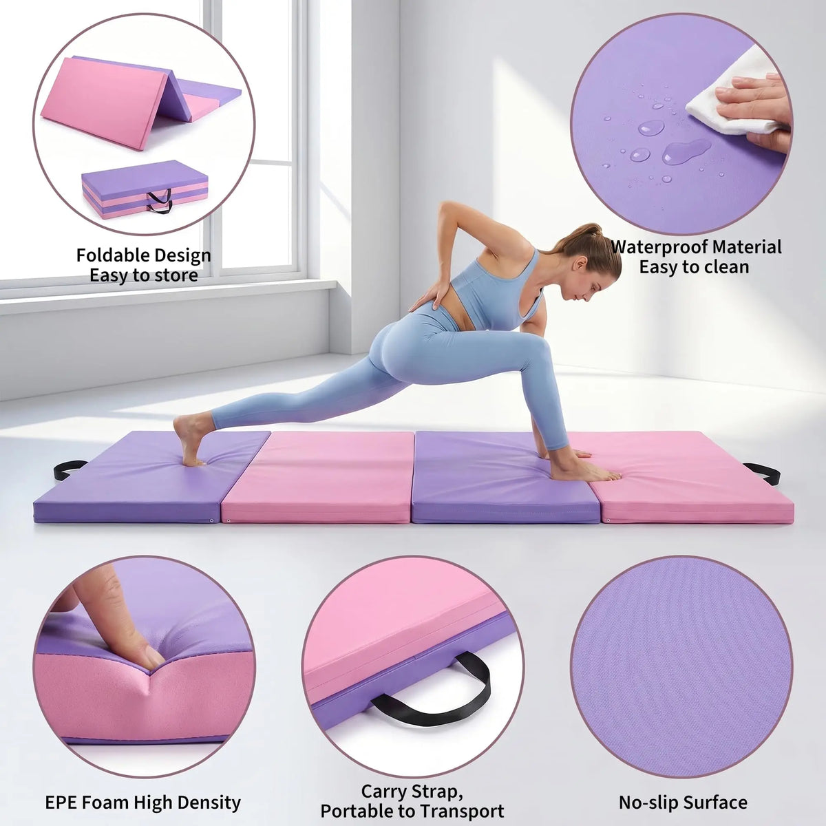 HiMISS Foldable Gymnastics Mat For Home Gym Exercise Yoga
