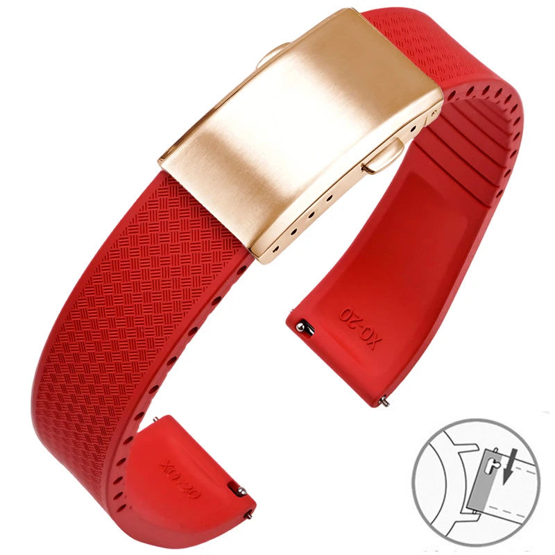 FKM Fluoro Rubber Watch Band With Quick Release Folding Buckle