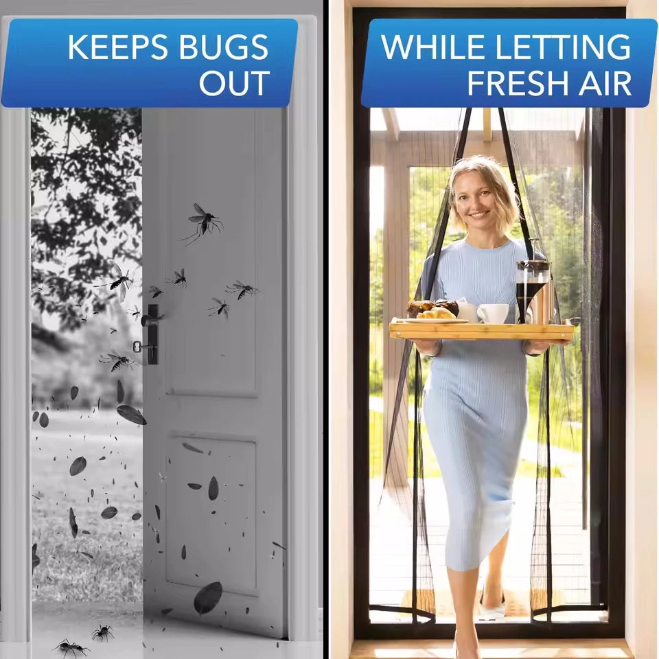 Magnetic Fiberglass Mosquito Door Curtain With Pet Resistant Mesh