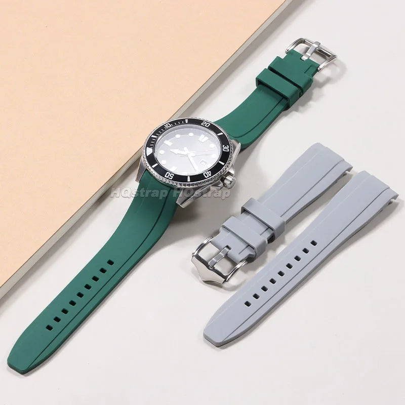 Curved End Silicone Watch Band Waterproof Replacement Wrist Strap