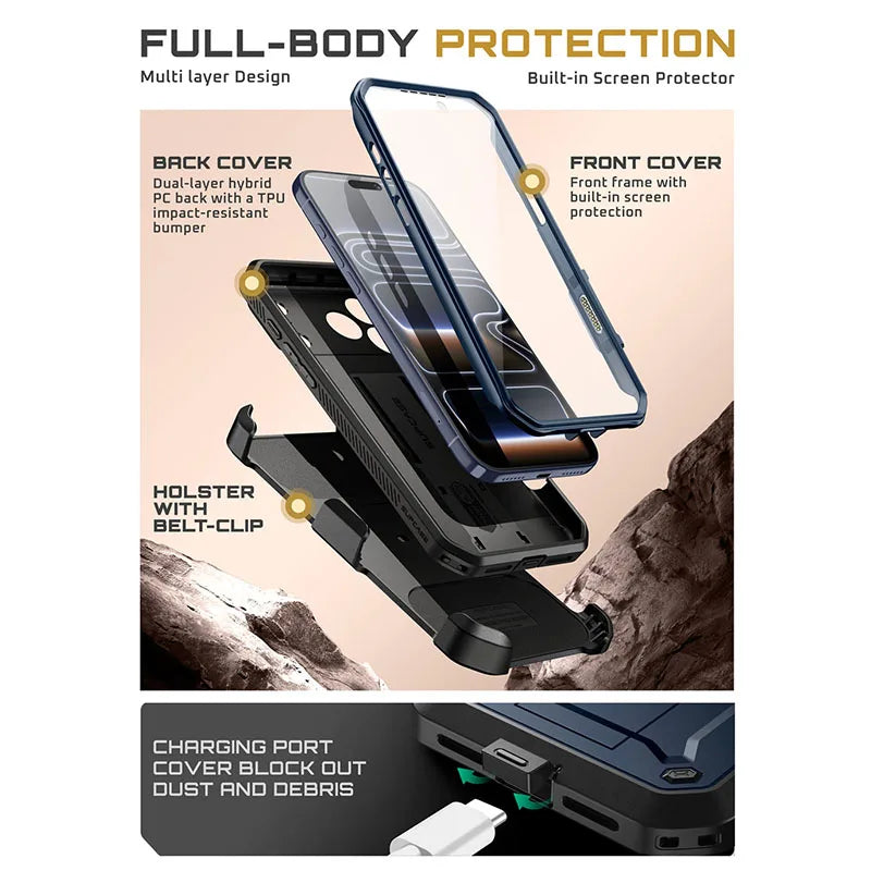 SUPCASE Rugged Shockproof iPhone Case With Stand And Screen Protector