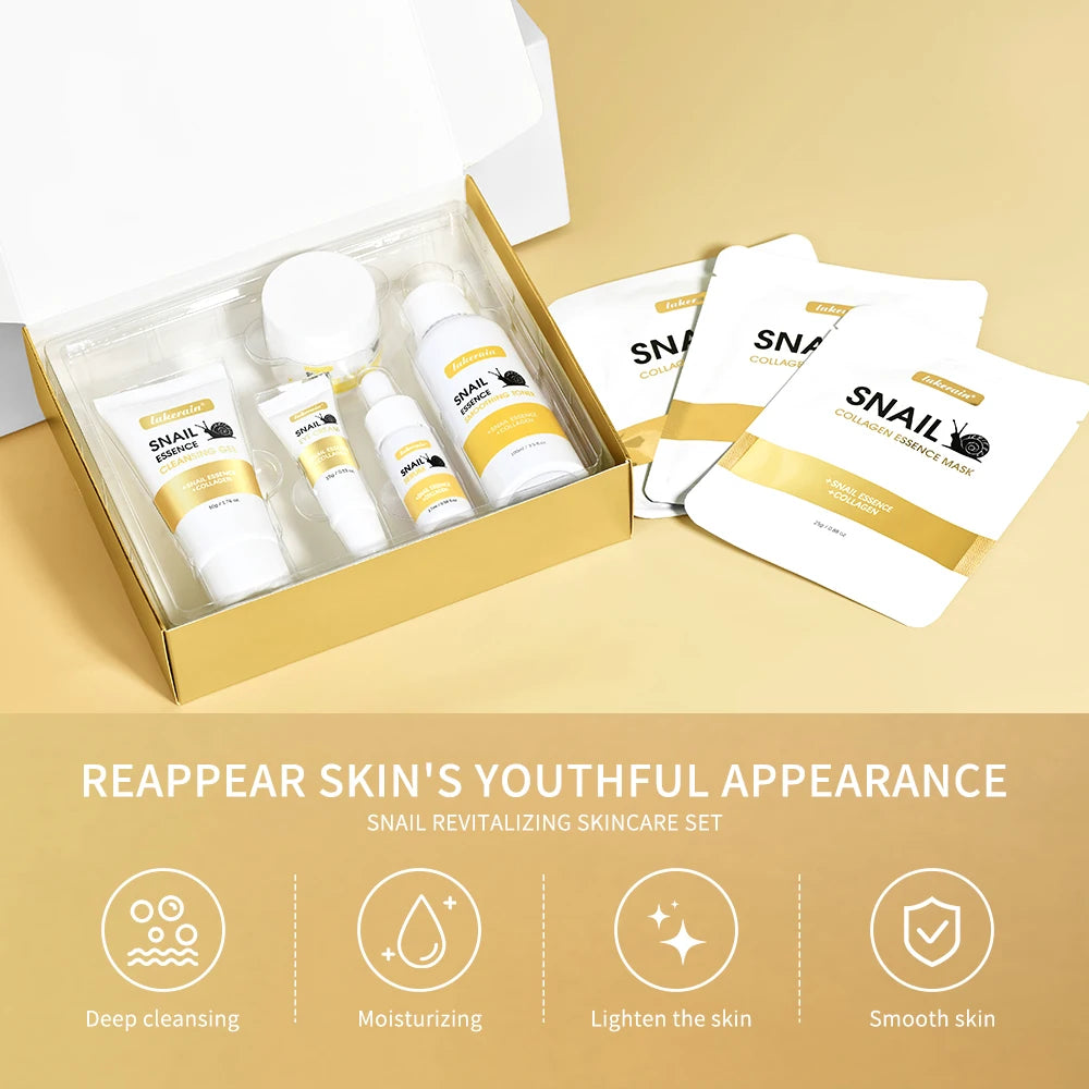 Revitalizing Snail Skincare Set Cleanser Serum Face Cream Mask Moisturizing Skin Barrier Repair Brightening Hydrating Facial Kit