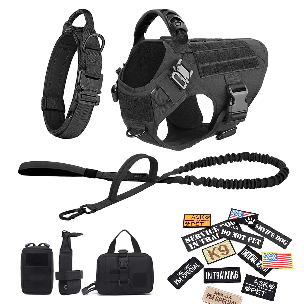 Tactical Military Nylon Dog Harness Vest Accessories Set