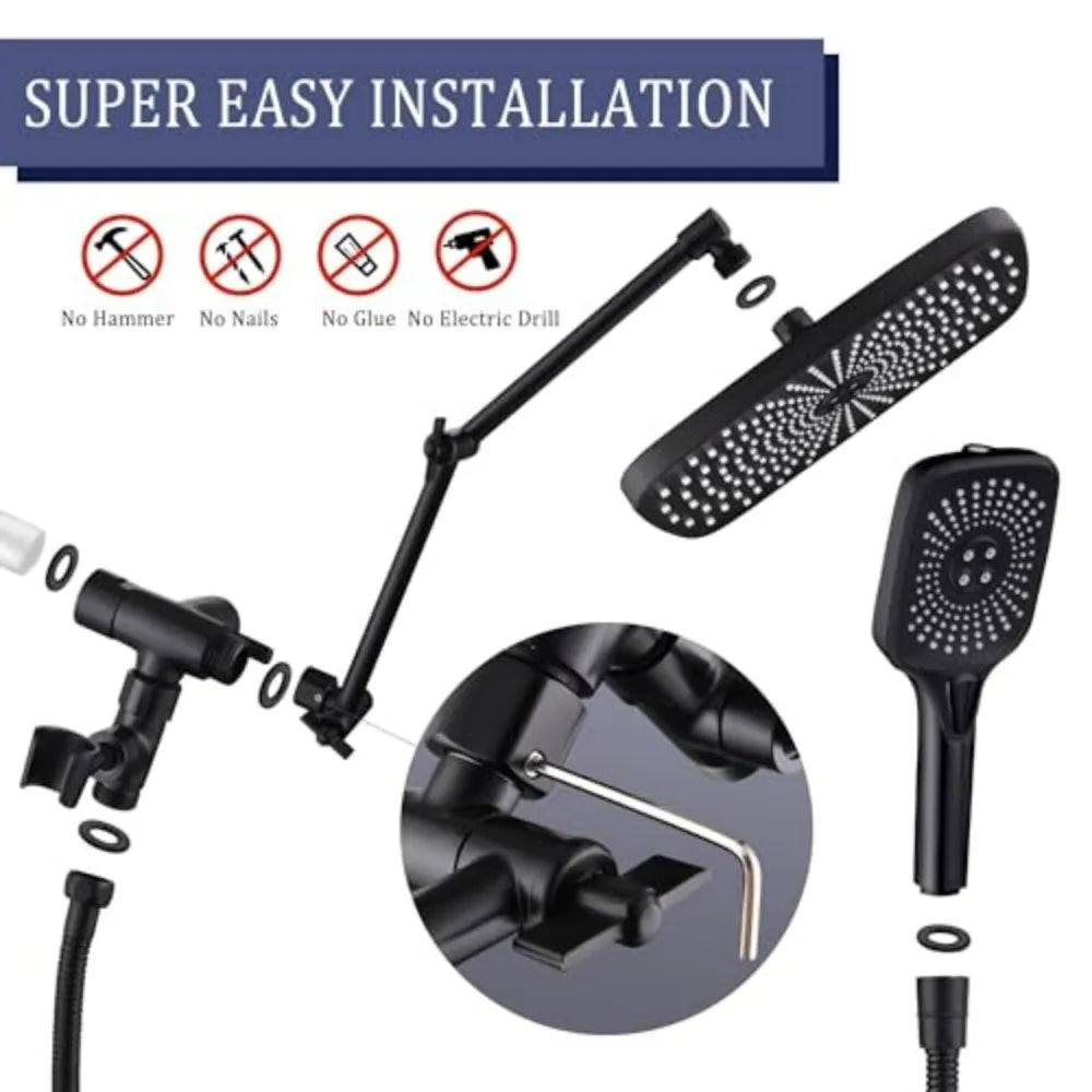Showerhead and Handheld Shower Combo, 4 Mode 12-Inch Wall Mount Shower Set, Water Efficient with Easy Installation