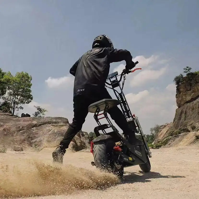 HEZZO F8 16" Escooter 10000W 72V Electric Scooter Off-Road 50Ah 90Miles Foldable Full Suspension 63Mph Powerful Kik Scooter With Seat Hydraulic Brake Black Bage Edition