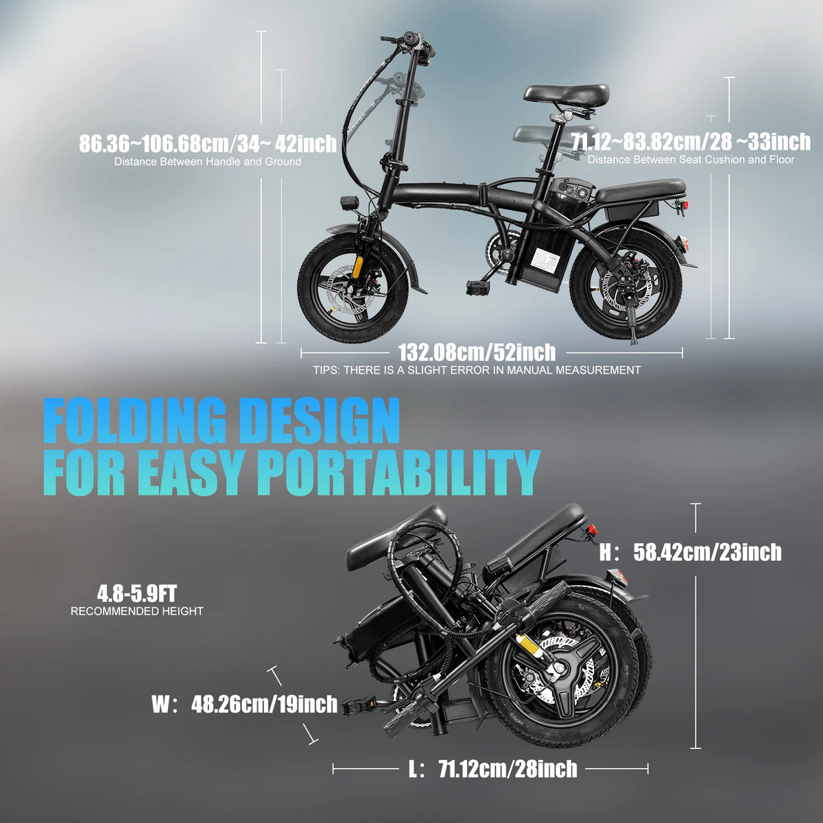 Hezzo T5 Lightweight Folding Electric Bike For Adults Commuter