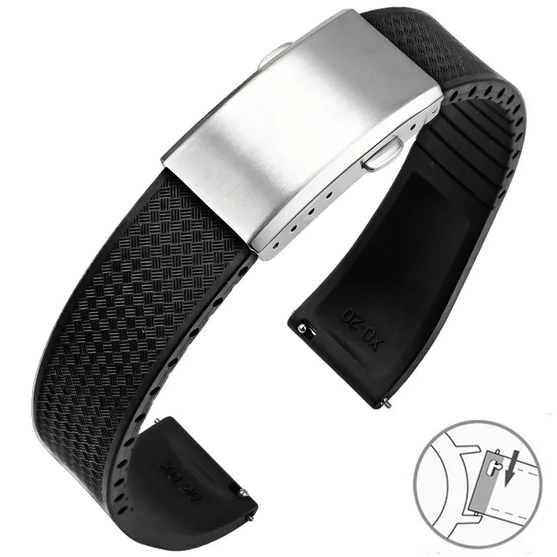 FKM Fluoro Rubber Watch Band With Quick Release Folding Buckle