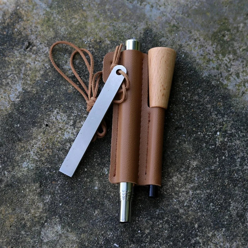 Waterproof Iron Magnesium Fire Starter Kit With Leather Pouch
