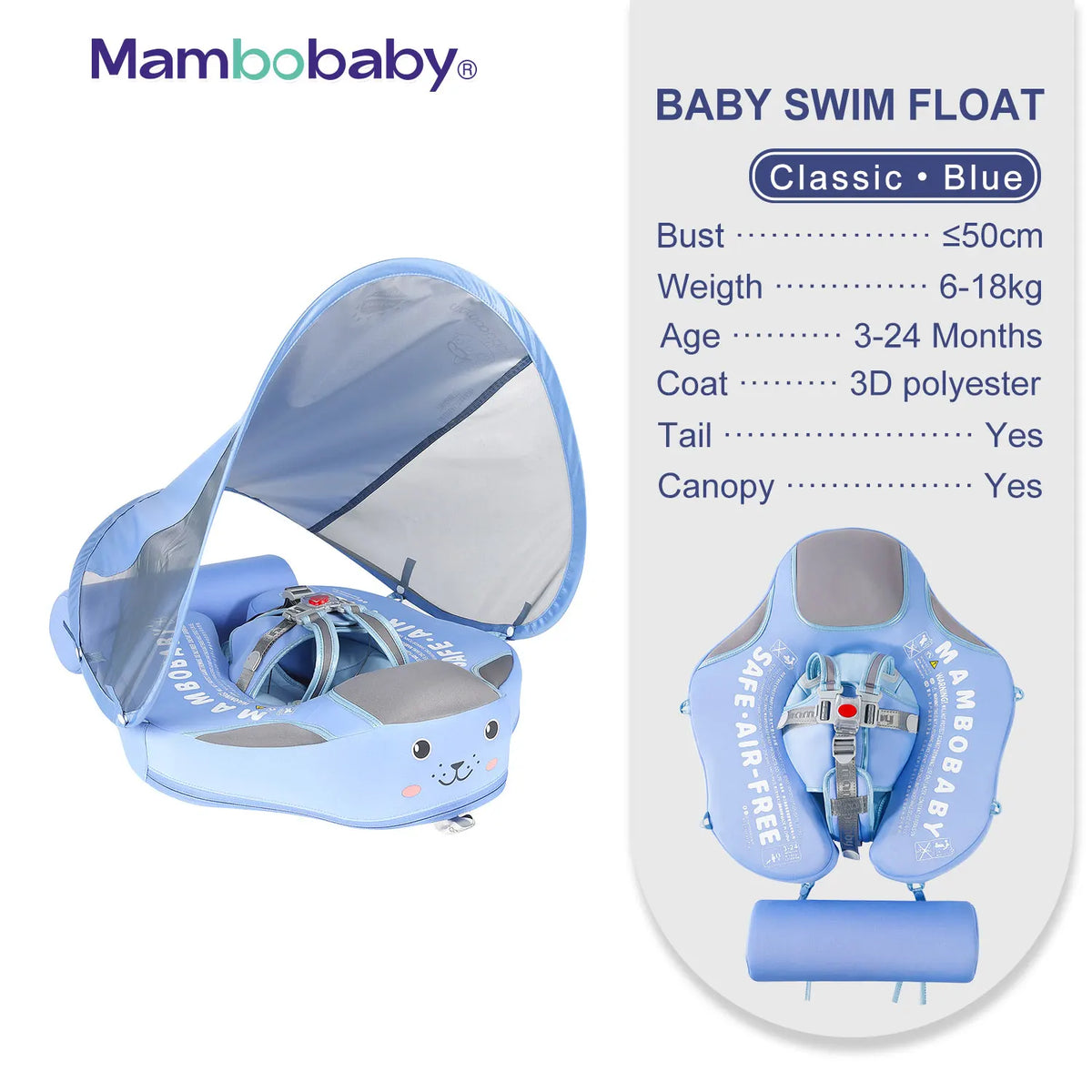 Mambobaby Baby Float With Sunshade Canopy And Crotch Strap
