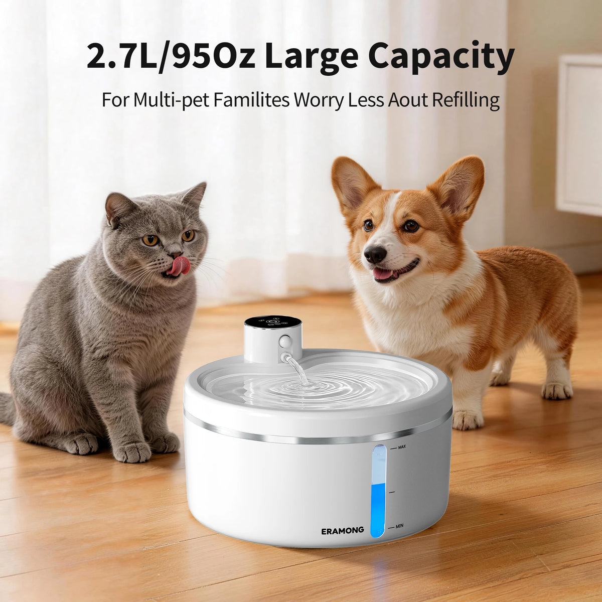 ERAMONG Wireless Intelligent Pet Water Fountain Dispenser