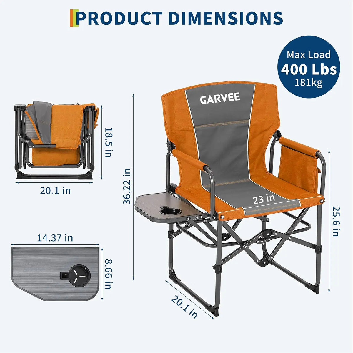 Tacleekii Folding Camping Director Chair With Side Table For Adults
