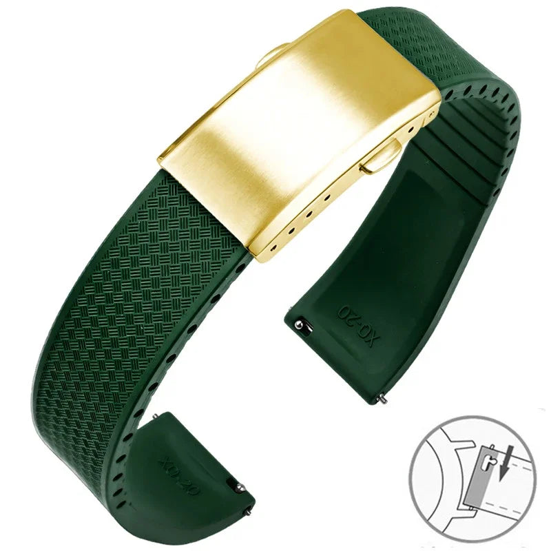 FKM Fluoro Rubber Watch Band With Quick Release Folding Buckle