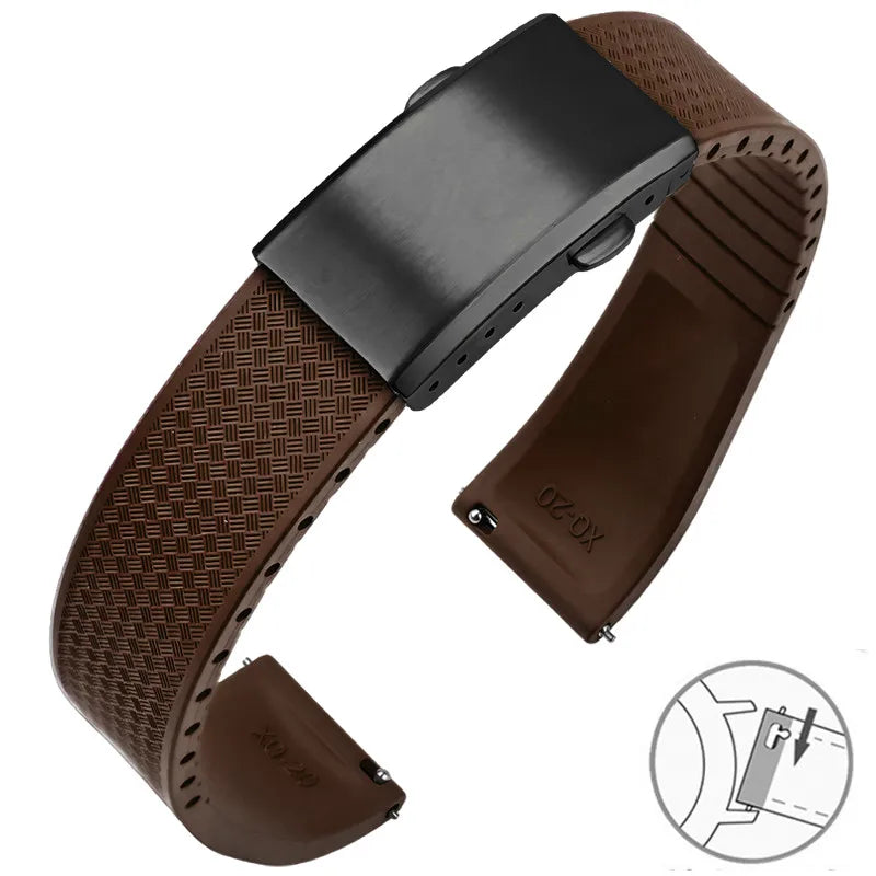 FKM Fluoro Rubber Watch Band With Quick Release Folding Buckle
