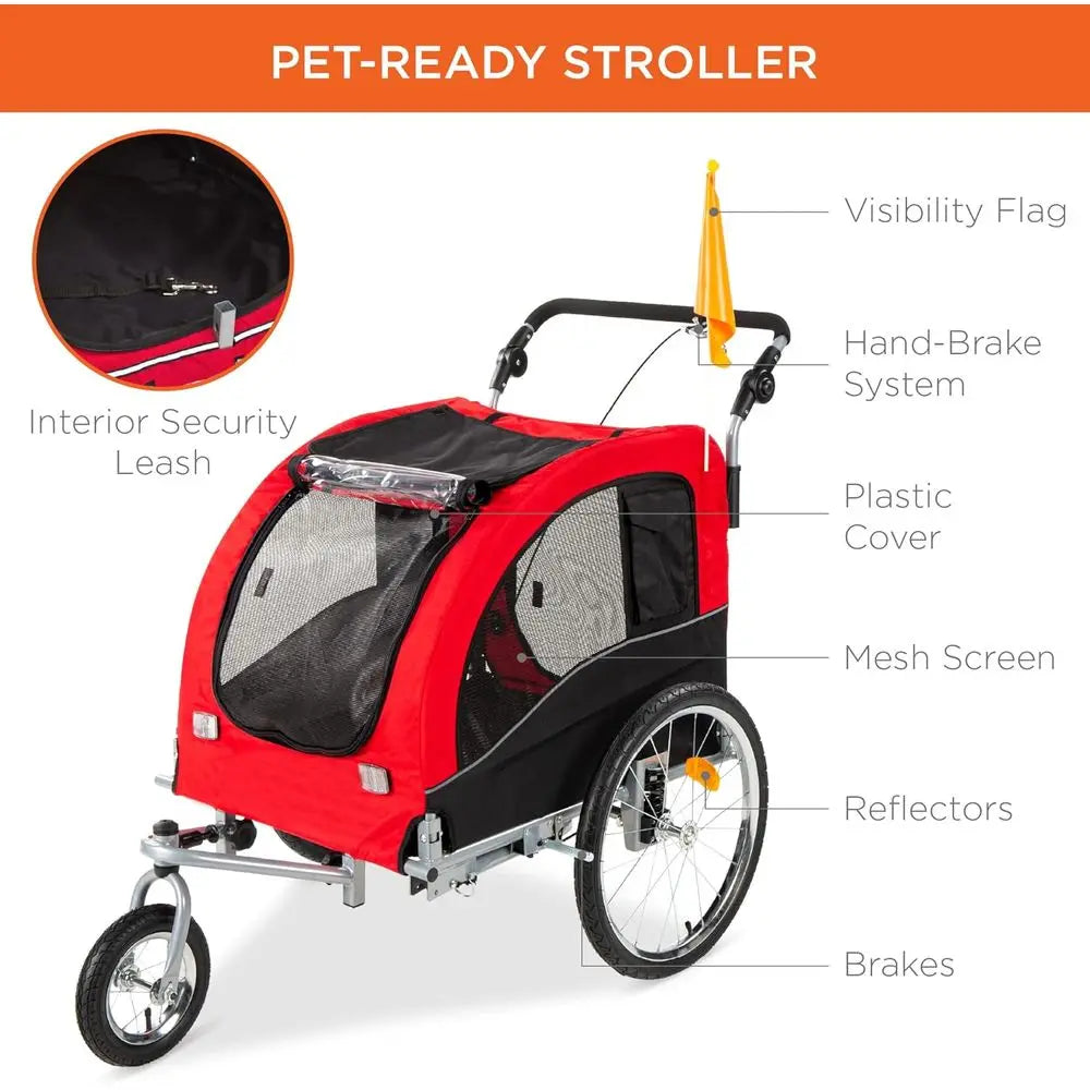 Dual Purpose Dog Bike Trailer And Pet Stroller With Hitch