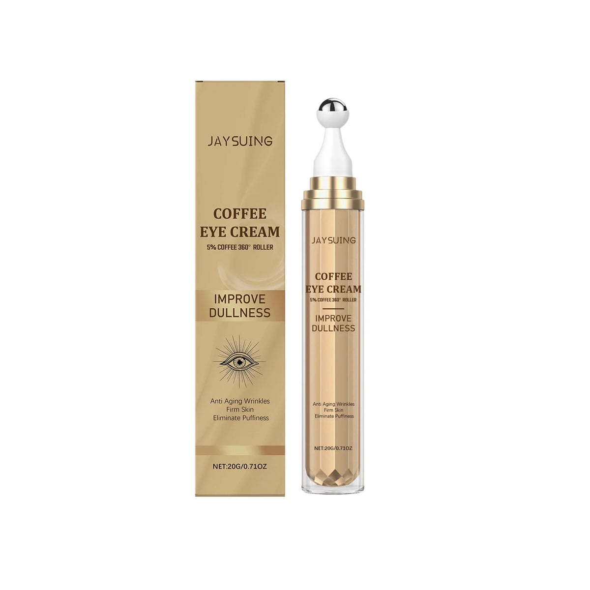 US Local JAYSUING Coffee Eye Cream 20g 360 Roller Rollerball Improve Dullness Anti Aging Anti Wrinkle Firm Skin Reduce Puffiness Daily Eye Care For Women