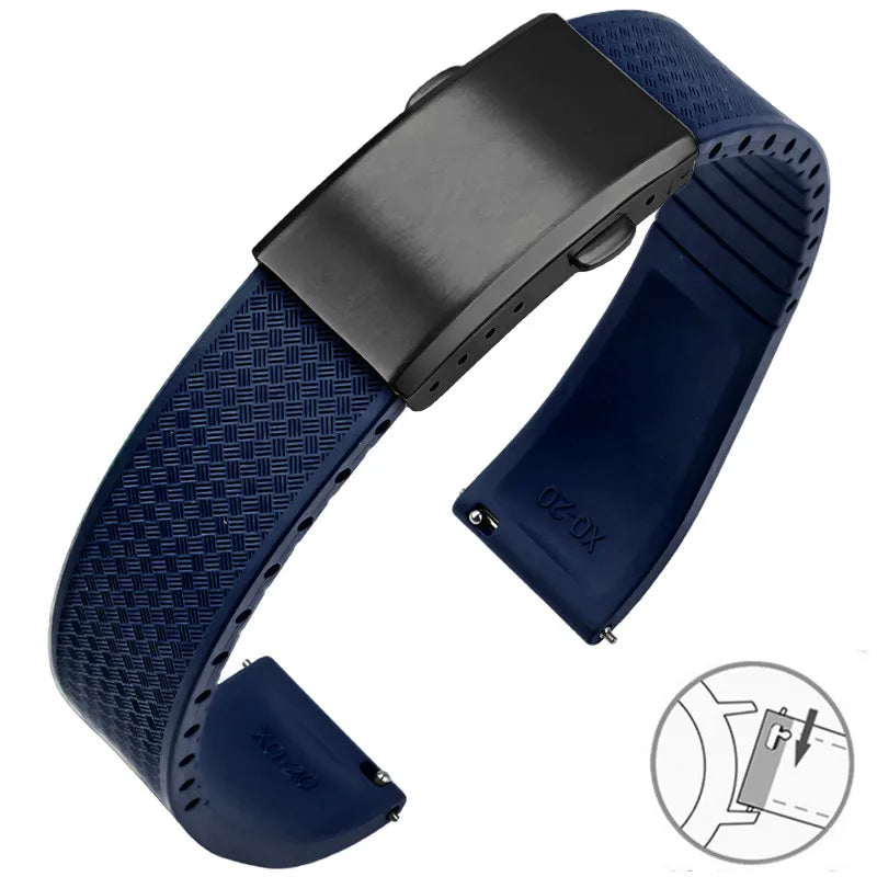 FKM Fluoro Rubber Watch Band With Quick Release Folding Buckle